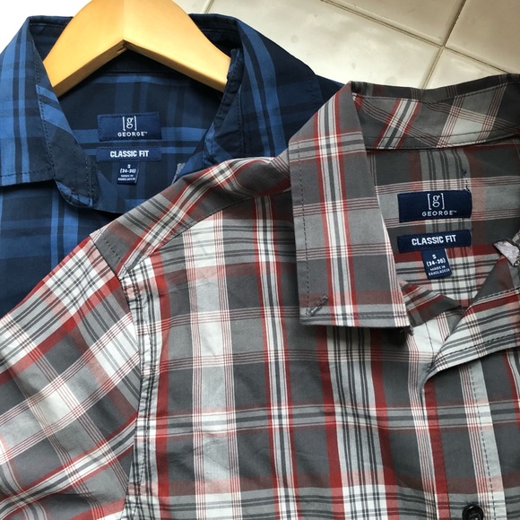 💛 GEORGE CLASSIC FIT PLAID CHECKERED BUTTON DOWN SHIRT 2 PAIR - Picture 6 of 10